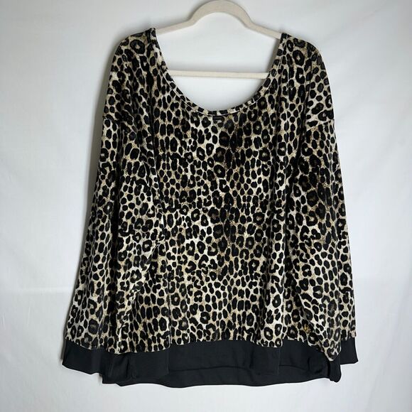Michael Kors Women’s Animal Leopard Print Brown Black Long Sleeve Top Size 4X - Picture 8 of 10